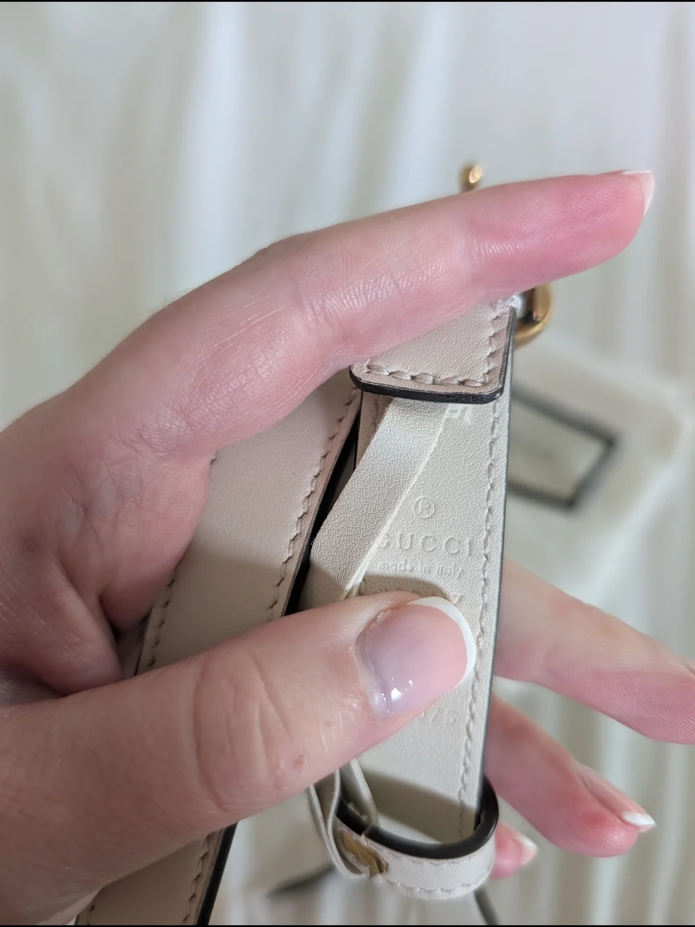 Gucci White Leather Double G Buckle Belt with Gold-Tone Hardware
